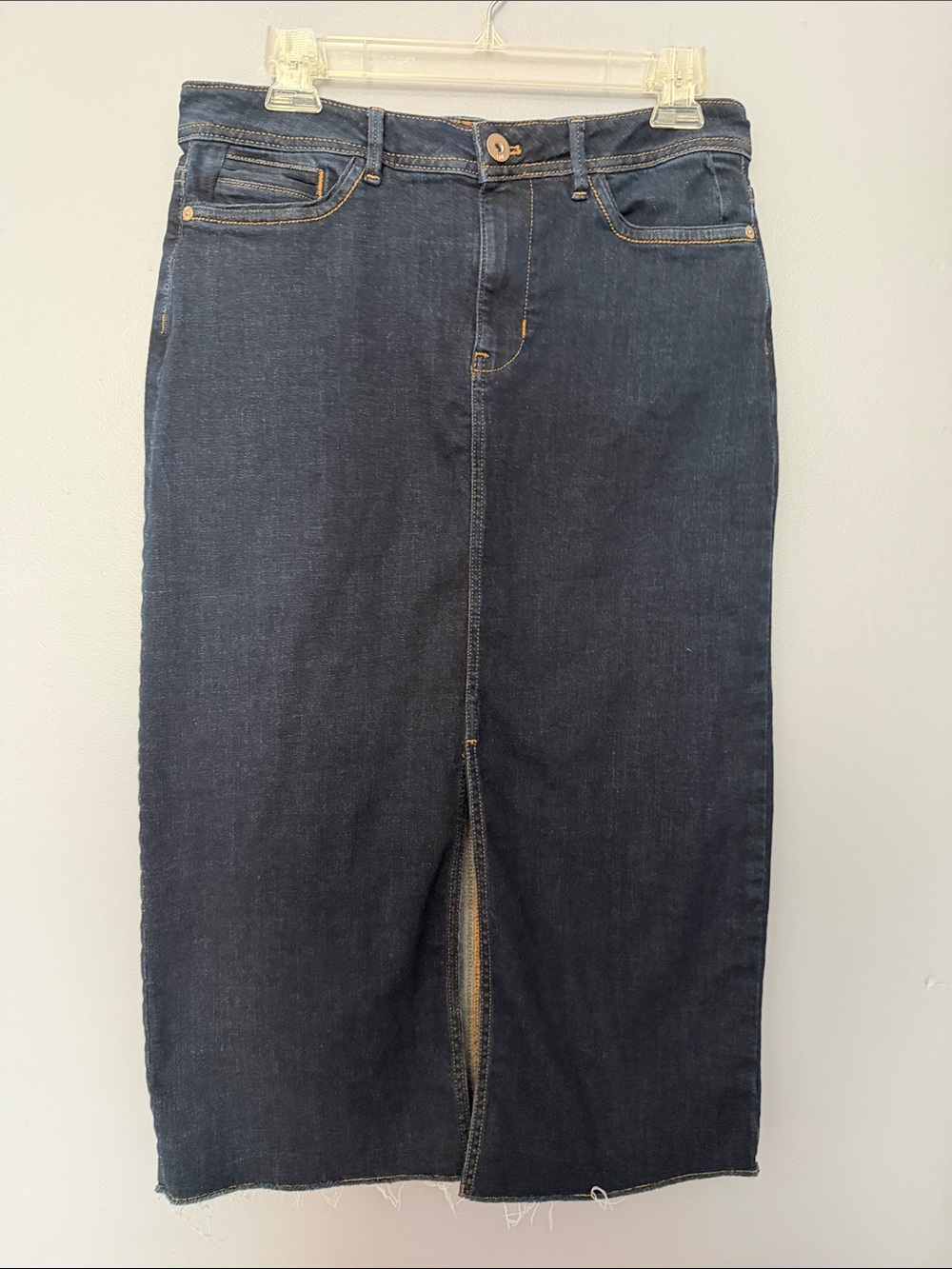 J.Jill Front-Slit Denim Midi Skirt Dark Indigo Sz 8 - Picture 2 of 13